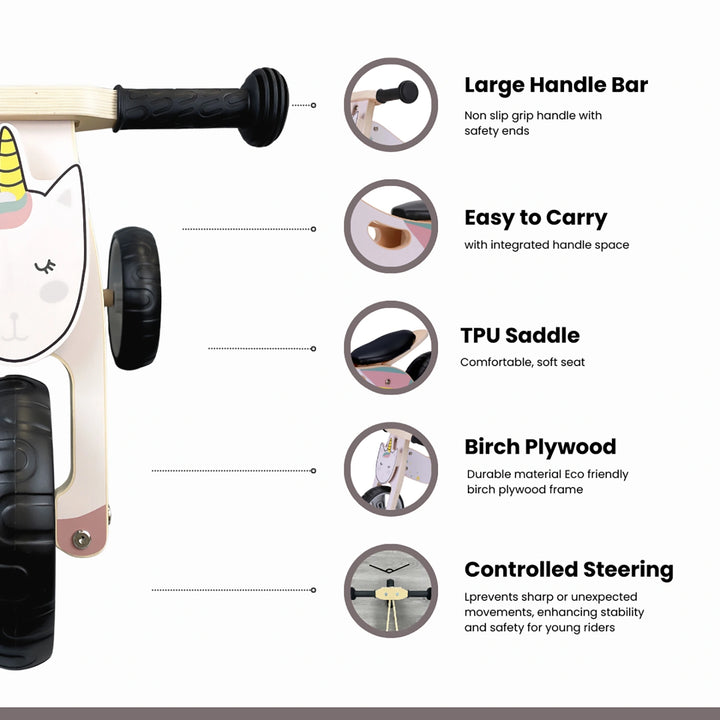 Adjustable soft, padded seat (24–26 cm) for comfort and growth on this balance bike for kids.