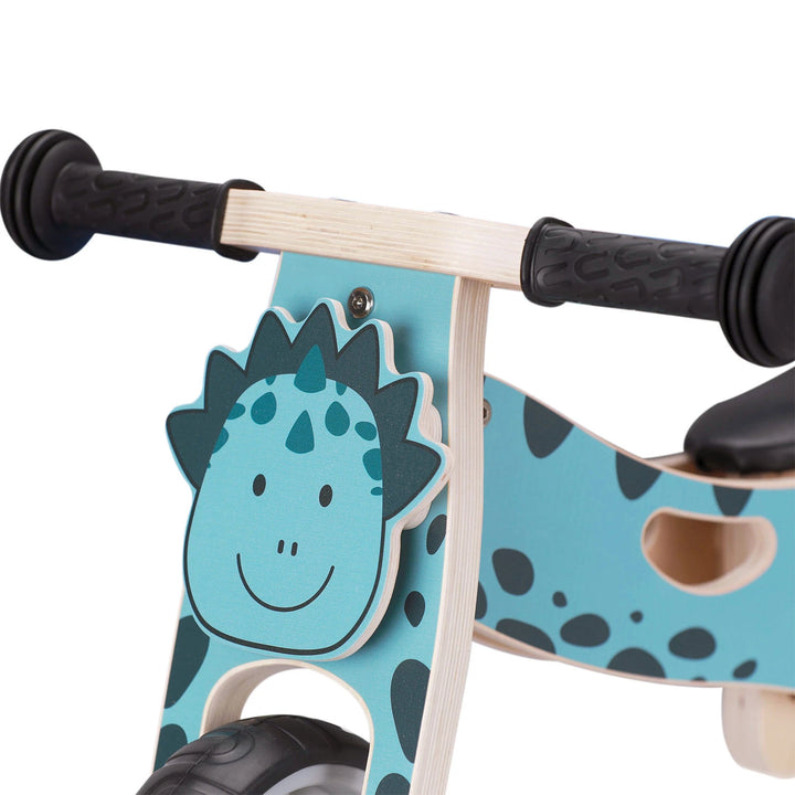 Dino-Themed Frame on wooden balance bike