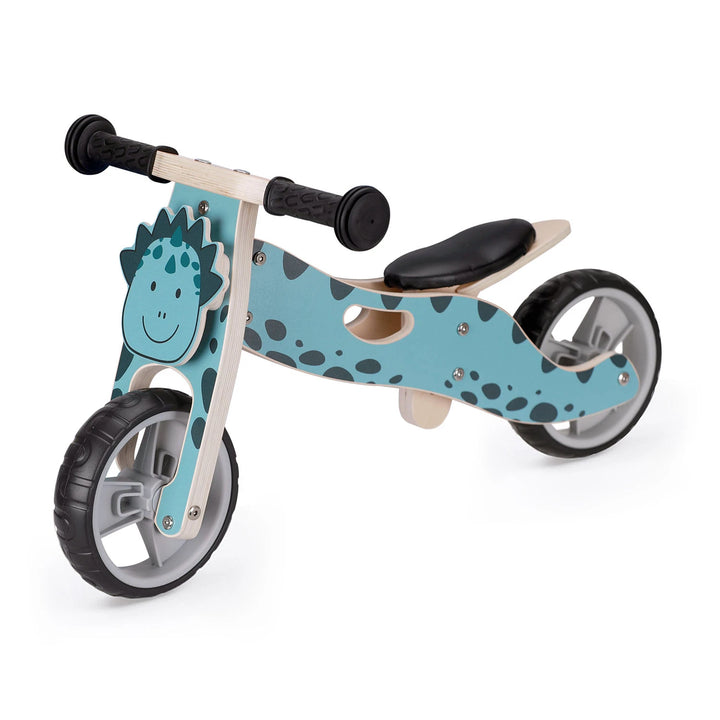 This is a 2-in-1 convertible wooden balance bike designed for toddlers.