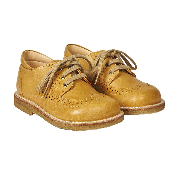 Angulus classic lace-up kids shoes in camel leather