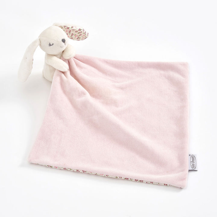 Pink baby comforter blanket with bunny design