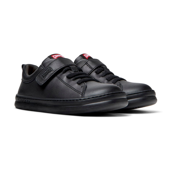 Black leather and textile sneakers for kids