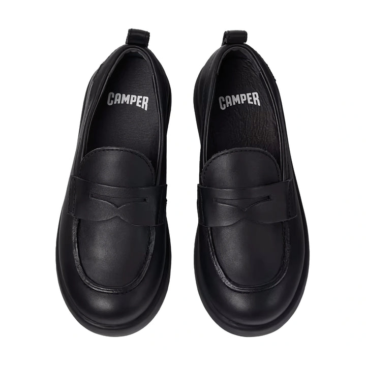 Camper Loafers - Black Leather School Shoes - Duet.