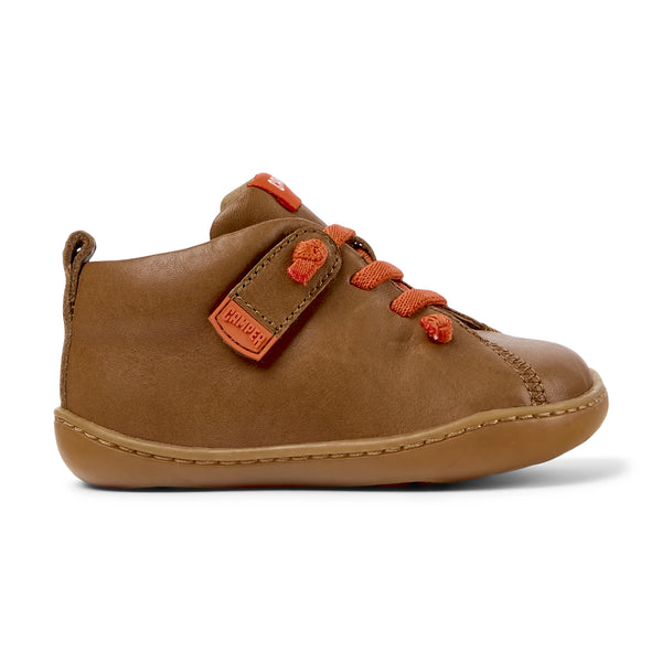 Camper peu cami brown leather toddler trainers for first steps.