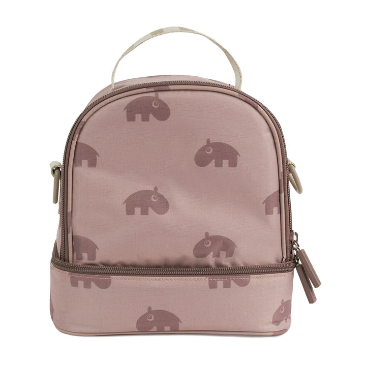 Powder insulated lunch bag with hippo print.