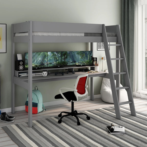 Estella Grey High Sleeper Gaming Bed with Desk