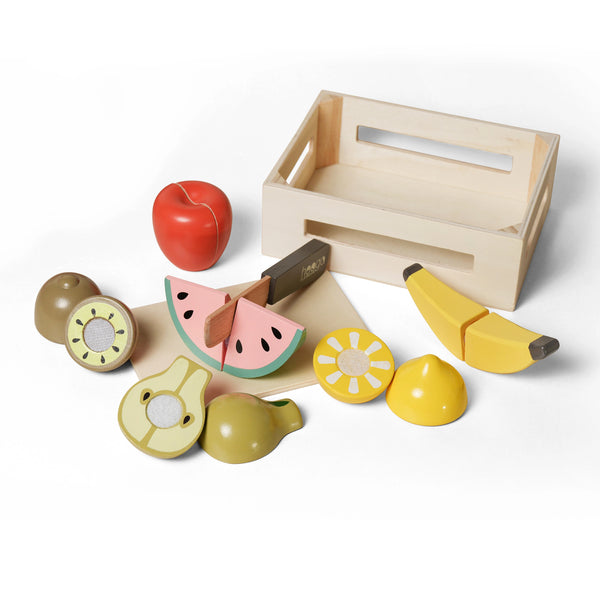 Hooga Playroom Wooden Food Toys - Cutting Fruit with Basket