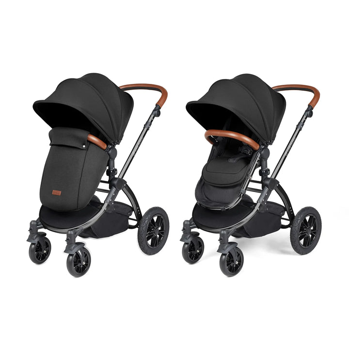 The pram features stylish looks and versatile wheels.