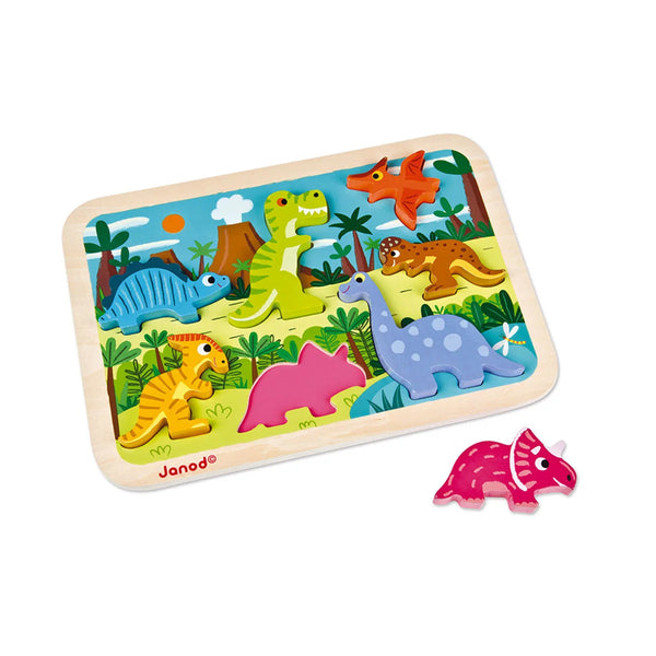 Janod Wooden Dinosaur Puzzle – Chunky 3D 7 Pieces