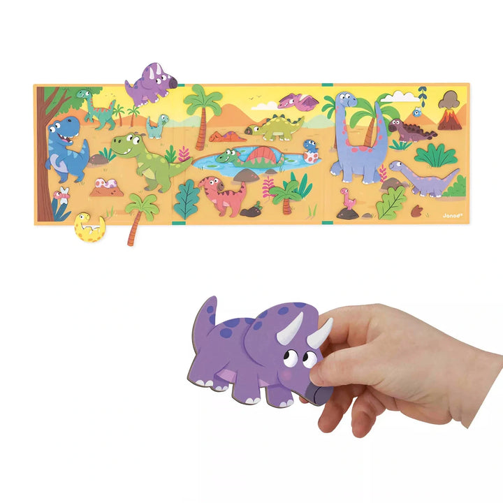 Magnetibook Stories promoting fine motor skills with dinosaur magnets