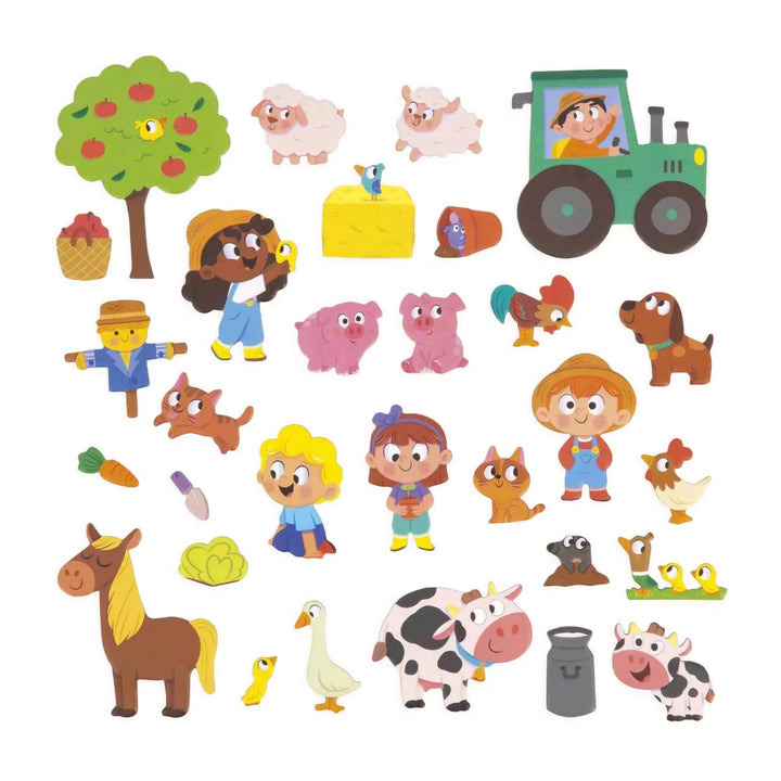 This magnetic playset features 30 farm magnets and a vibrant backdrop