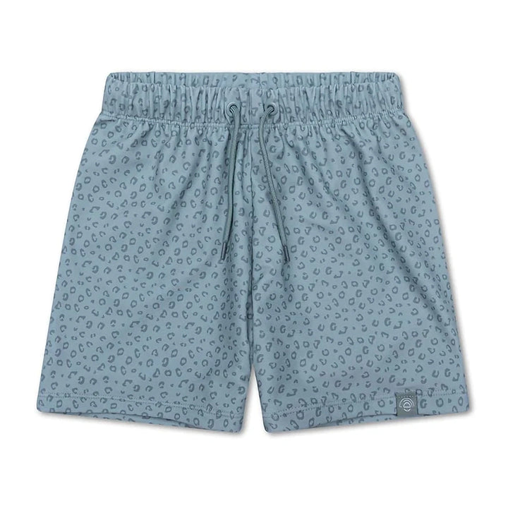 Beat the heat in style! Kids' swim shorts with a bold green leopard print.