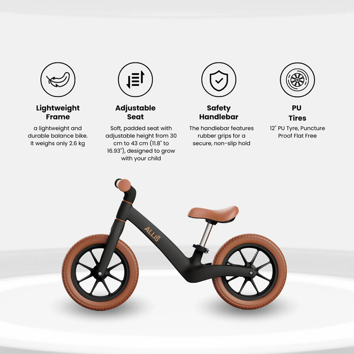 Side view of the LUMI Kids Balance Bike, featuring puncture-proof tires and comfortable rubber grips.