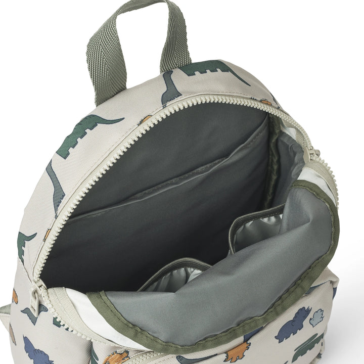 Unique contrast lining adds a touch of style to this functional backpack.