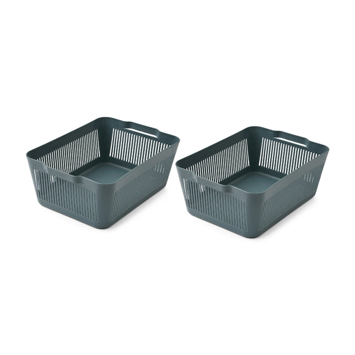 Liewood Makeeva Kids Storage Basket Large 2 Pack - Whale Blue