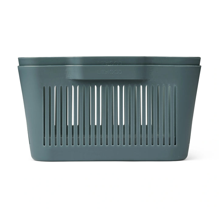 Liewood lightweight perforated storage basket with sturdy handles.