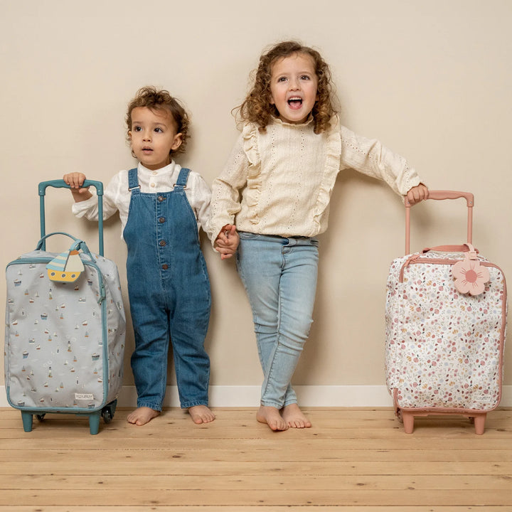 Childrens suitcase with rubber luggage label