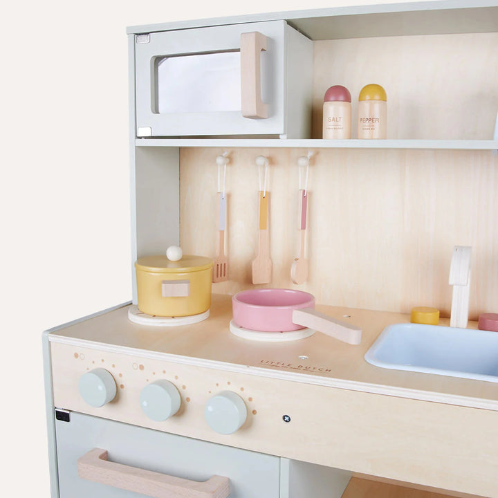 Childrens toy kitchen in modern mint color