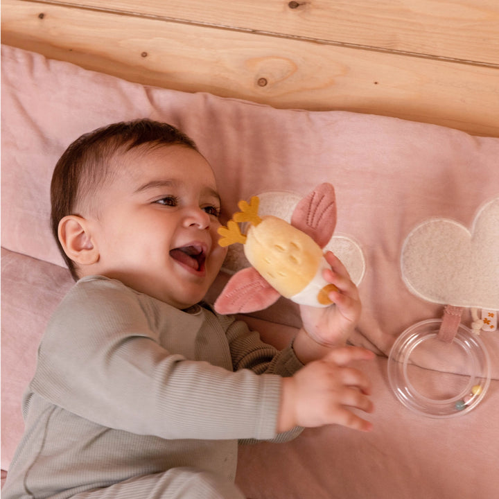 Interactive play mat with crinkle wings and mirror