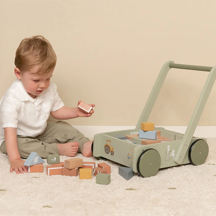 Little Dutch wooden blocks trolley with wooden wheels