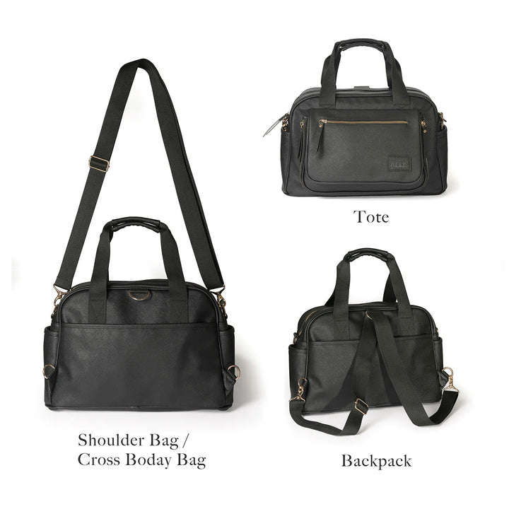 The Premium Allis baby changing bag can be worn as a backpack, tote, or shoulder bag.