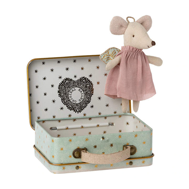 Maileg Angel Mouse In Suitcase Little Sister - Mint