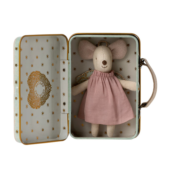 Maileg Angel Mouse In Suitcase Little Sister - Mint