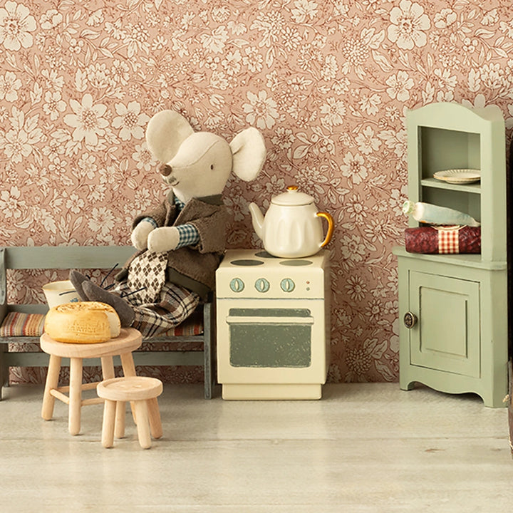 Mouse Corner Cabinet with cupboard and shelf for dollhouse.