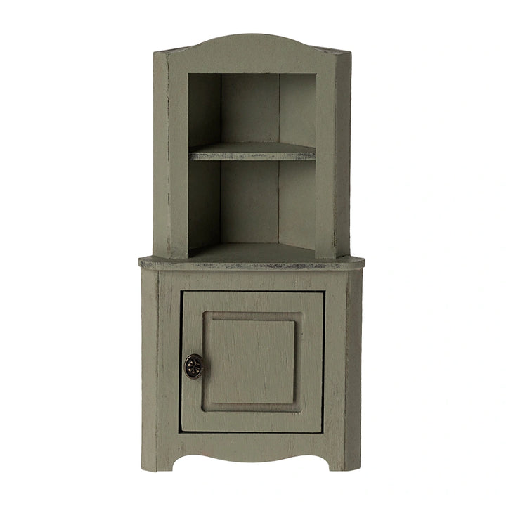 Mouse Corner Cabinet with cupboard and shelf for dollhouse.