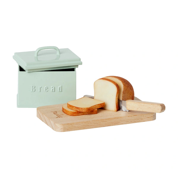 Maileg Miniature Bread Box with Utensils - Mint Green