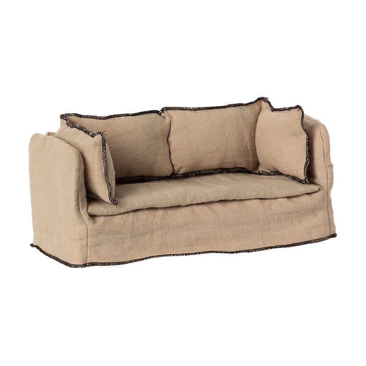 Maileg dollhouse miniature sofa in soft linen fabric