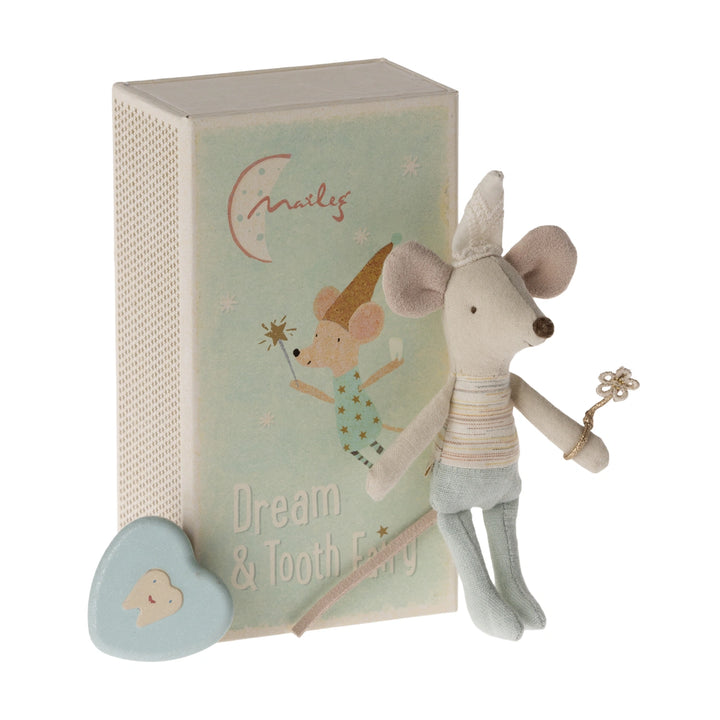 Cotton and linen tooth fairy mouse in magical attire