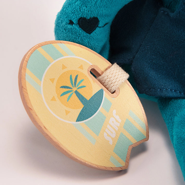 Engaging surfboard feature of Marius Multi-Activity Rhino plush toy.