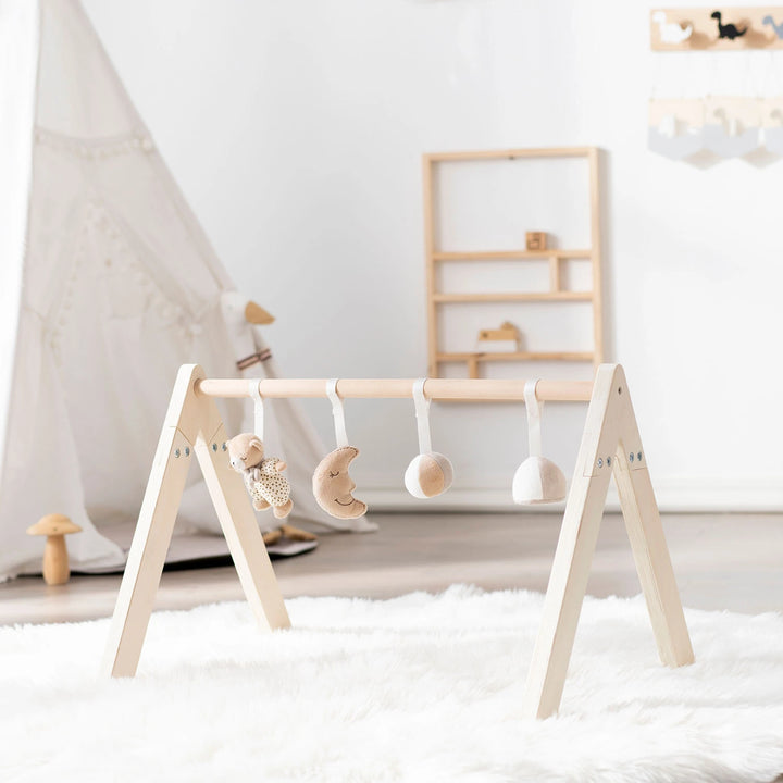 The baby gym boasts a charming Nursury design.