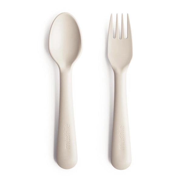 Mushie Fork and Spoon Set for Kids - Ivory