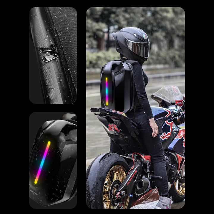 Waterproof LED backpack with Bluetooth connectivity for travel.