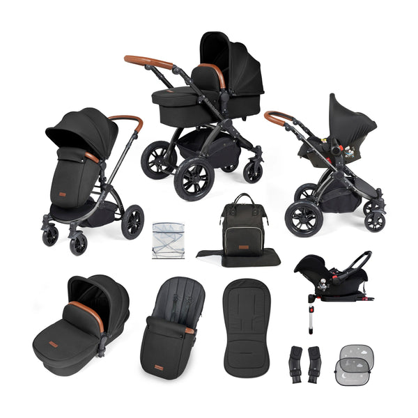 Ickle Bubba Stomp Luxe All-in-One Travel System with Isofix Base - Black / Tan