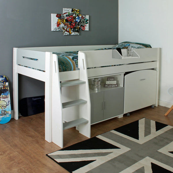 Stylish mid sleeper bed with integrated study area