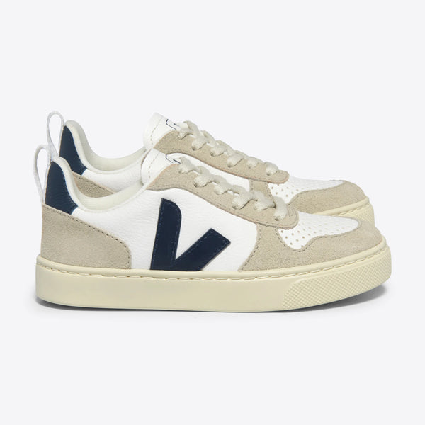 Veja Kids Trainers V-10 Laces Leather White Nautico Almond