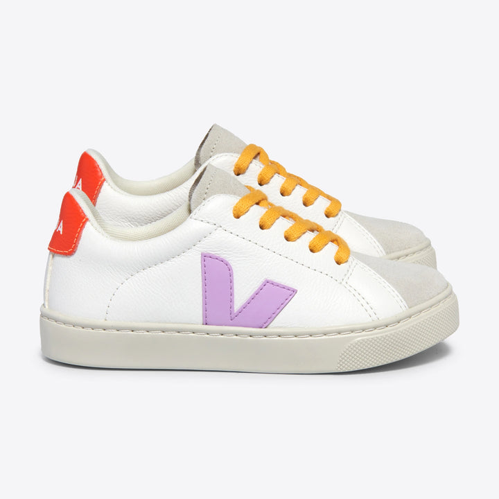 Veja Kids Leather Sneakers - White Orchid Orange Fluo