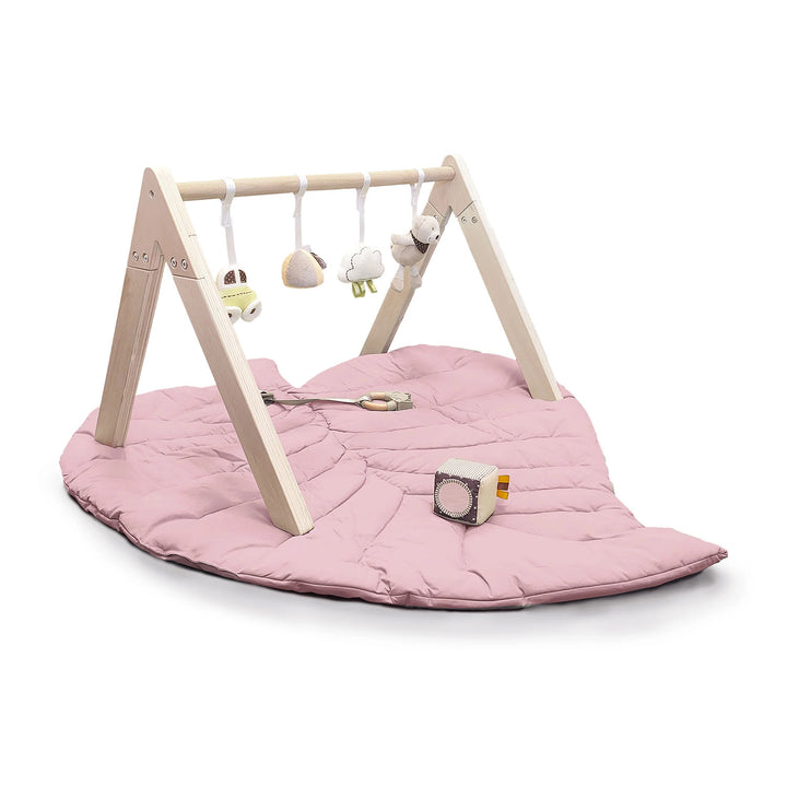 Wooden Baby Play Gym with Toys & Leaf Playmat Set - Pink