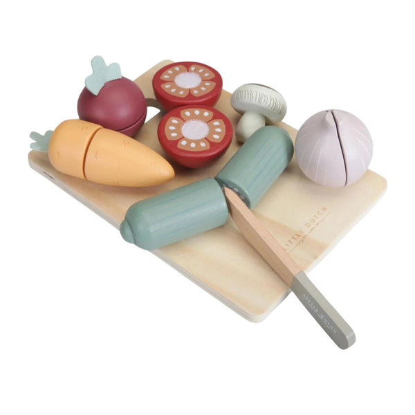 Little Dutch Cutting Vegetables Set - Carrot, Mushroom, Cucumber, Tomato, Onion, Beet Root - Enhance imaginative play and healthy eating habits with this interactive wooden play food set for kids aged 2 and up.