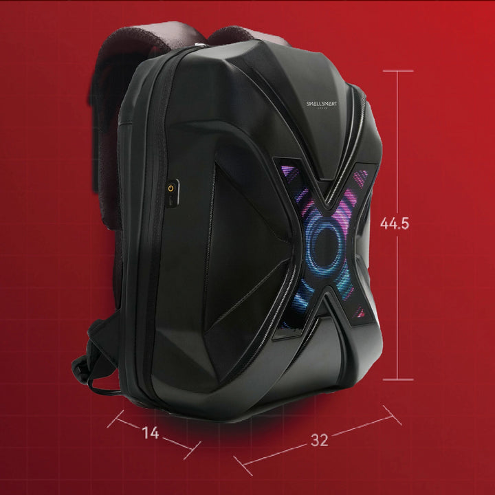 Dimension of lightweight backpack with LED display.