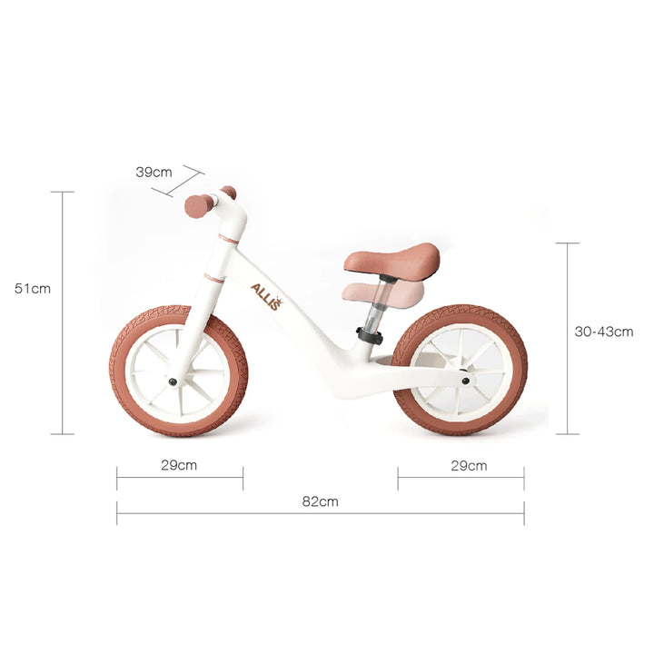 Dimensions of the lightweight balance bike with PU leather seat and puncture-proof tires