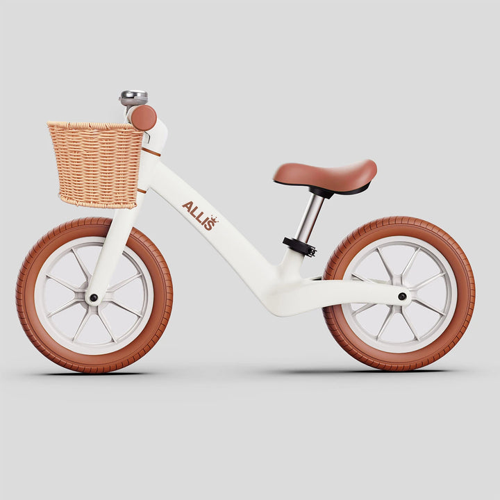 Close-up of adjustable seat and handlebar on the LUMI bike with basket