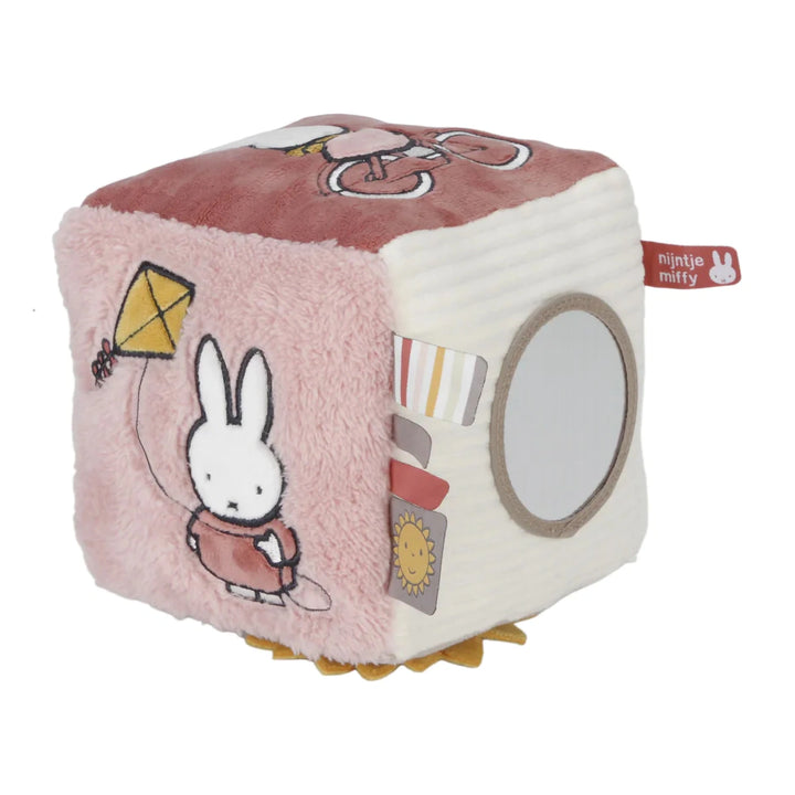 The Little Dutch Miffy Soft Activity Cube is a pink soft sensory toy.