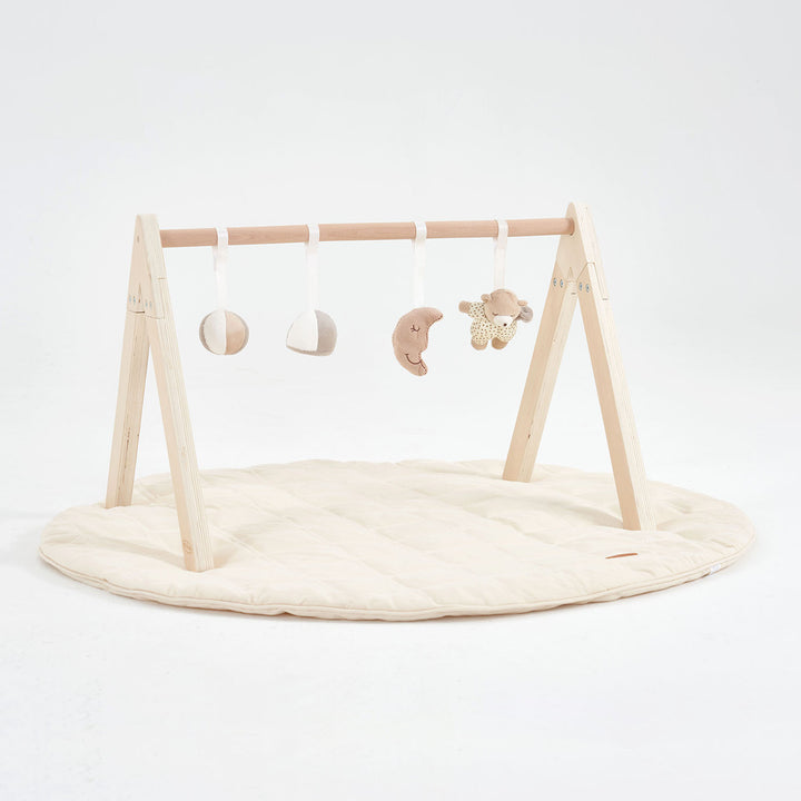 MiniDream Round Play Mat + Wooden Play Gym - Moon & Stars