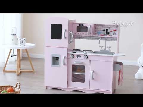 Pink wooden kitchen and cooking set online