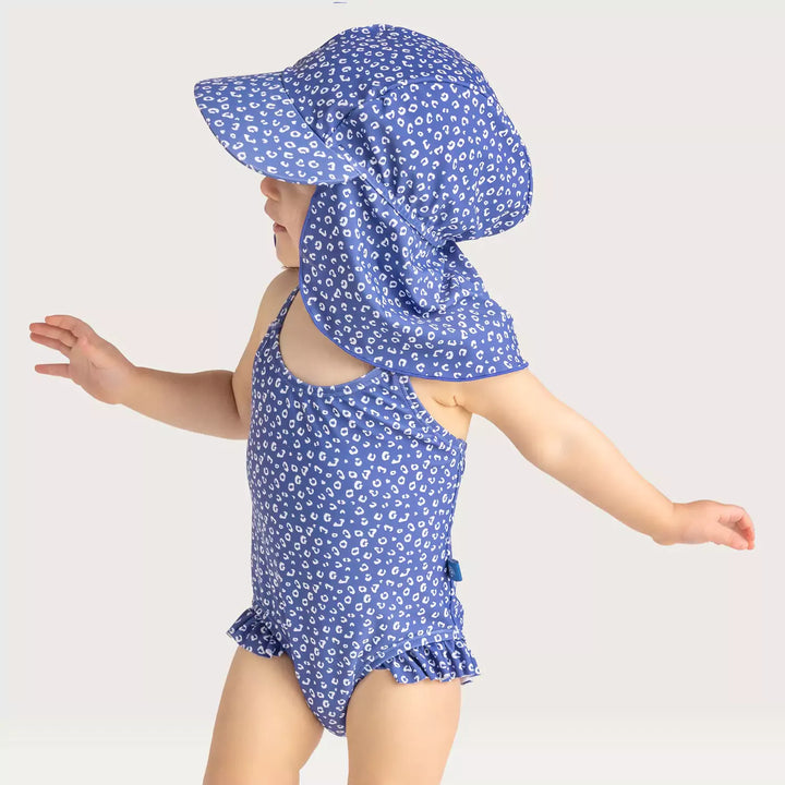 The Blue Leopard Print Swim Essentials UV Sun Hat is light and easy to pack for travel.