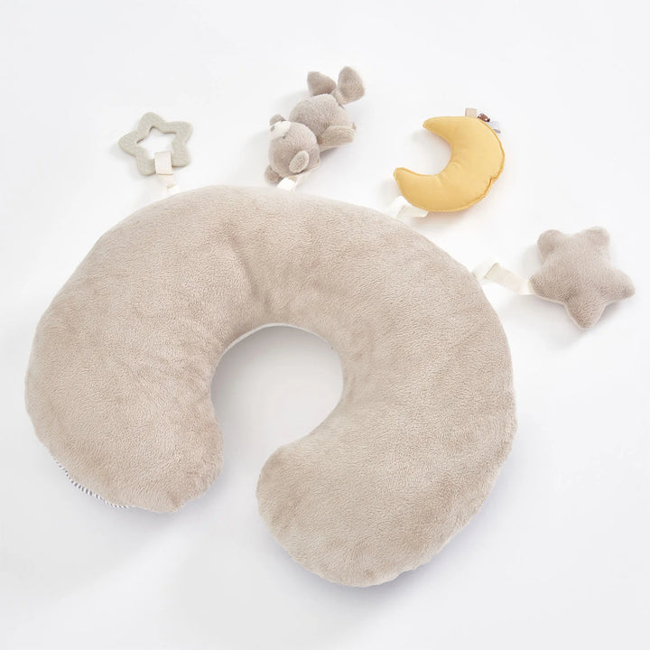 Plush support pillow for tummy time with sensory toys